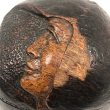 Unusual Carved Burl Folk Art Box with Two Moon Like Faces (One Inside!)