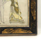 Dapper Gent and Lovely Lady in Yellow, Victorian Graphite and Watercolor Drawing