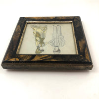 Dapper Gent and Lovely Lady in Yellow, Victorian Graphite and Watercolor Drawing