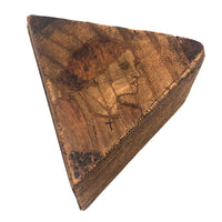 Antique Handmade Intensely Pyrographed Triangular Box with Woman Wearing Cross