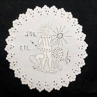 Wonderful Antique French Hand-embroidered Figurative Doily: Soleil