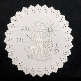 Wonderful Antique French Hand-embroidered Figurative Doily: Soleil