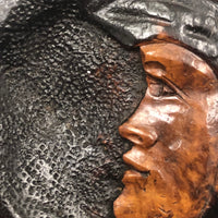 Unusual Carved Burl Folk Art Box with Two Moon Like Faces (One Inside!)