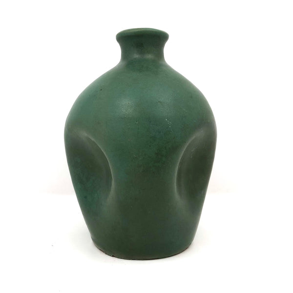 Matte Green Arts and Crafts Pottery Vase with Recessed Sides