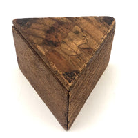 Antique Handmade Intensely Pyrographed Triangular Box with Woman Wearing Cross