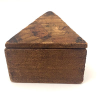 Antique Handmade Intensely Pyrographed Triangular Box with Woman Wearing Cross