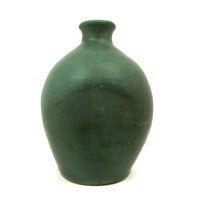 Matte Green Arts and Crafts Pottery Vase with Recessed Sides