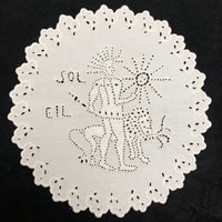 Wonderful Antique French Hand-embroidered Figurative Doily: Soleil
