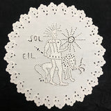 Wonderful Antique French Hand-embroidered Figurative Doily: Soleil