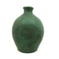 Matte Green Arts and Crafts Pottery Vase with Recessed Sides