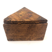 Antique Handmade Intensely Pyrographed Triangular Box with Woman Wearing Cross