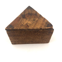 Antique Handmade Intensely Pyrographed Triangular Box with Woman Wearing Cross