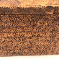Antique Handmade Intensely Pyrographed Triangular Box with Woman Wearing Cross