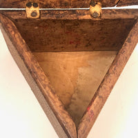 Antique Handmade Intensely Pyrographed Triangular Box with Woman Wearing Cross