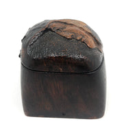 Unusual Carved Burl Folk Art Box with Two Moon Like Faces (One Inside!)