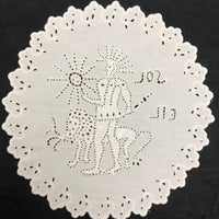 Wonderful Antique French Hand-embroidered Figurative Doily: Soleil
