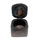 Unusual Carved Burl Folk Art Box with Two Moon Like Faces (One Inside!)