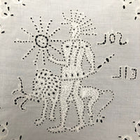 Wonderful Antique French Hand-embroidered Figurative Doily: Soleil