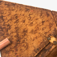 Antique Handmade Intensely Pyrographed Triangular Box with Woman Wearing Cross