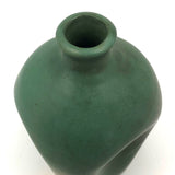 Matte Green Arts and Crafts Pottery Vase with Recessed Sides