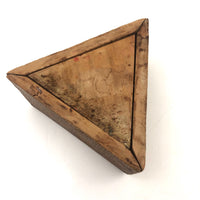 Antique Handmade Intensely Pyrographed Triangular Box with Woman Wearing Cross