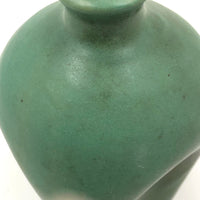 Matte Green Arts and Crafts Pottery Vase with Recessed Sides