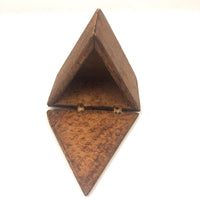 Antique Handmade Intensely Pyrographed Triangular Box with Woman Wearing Cross
