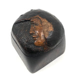 Unusual Carved Burl Folk Art Box with Two Moon Like Faces (One Inside!)