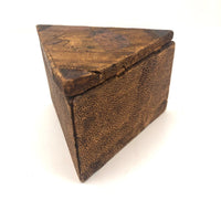 Antique Handmade Intensely Pyrographed Triangular Box with Woman Wearing Cross