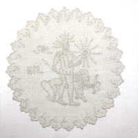 Wonderful Antique French Hand-embroidered Figurative Doily: Soleil