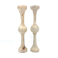 Sculptural Pair of Old White Painted Wooden Pilasters