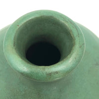 Matte Green Arts and Crafts Pottery Vase with Recessed Sides