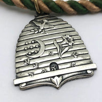 Daughters of Rebekah Silver Beehive Pendant on Cord
