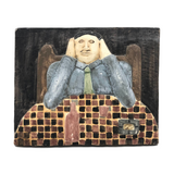 Ken Goldstrom 1975 Man with Dink and Cigarettes Ceramic Bas Relief Tile