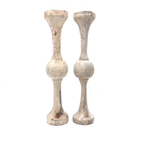 Sculptural Pair of Old White Painted Wooden Pilasters