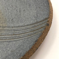 Blue-Gray Small Pottery Slab Plate with Incised Stripes and Pale Brown Loop