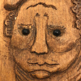 Charming Relief Carved Wooden Plaque with Two Faces
