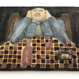 Ken Goldstrom 1975 Man with Dink and Cigarettes Ceramic Bas Relief Tile