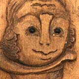 Charming Relief Carved Wooden Plaque with Two Faces