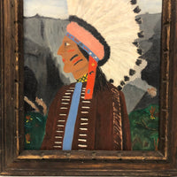 Large 1969 Folk Art Painting of Native American Chief, Signed Florence Jones, Lewiston Maine