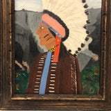 Large 1969 Folk Art Painting of Native American Chief, Signed Florence Jones, Lewiston Maine