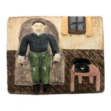 Ken Goldstrom 1975 Man and Telephone Ceramic Bas Relief Tile