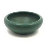 Matte Green Arts and Crafts Pottery Low Rounded Bulb Bowl