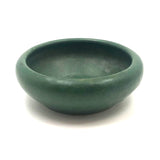 Matte Green Arts and Crafts Pottery Low Rounded Bulb Bowl