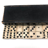 Partial Set of Beautiful Antique Handmade Bone Dominoes in Very Long Slidetop Box