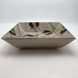 Interesting Square 1970s Pottery Bowl, Cream with Pink and Copper Decoration