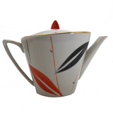 Jaunty Art Deco Porcelain Tea Pot with Orange and Black Design on White