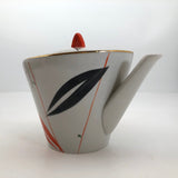 Jaunty Art Deco Porcelain Tea Pot with Orange and Black Design on White