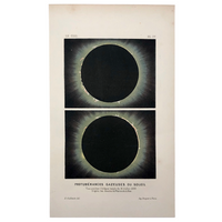 Antique French Astronomical Book Plate: Gaseous Proturberances During 1860 Solar Eclipse