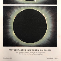 Antique French Astronomical Book Plate: Gaseous Proturberances During 1860 Solar Eclipse